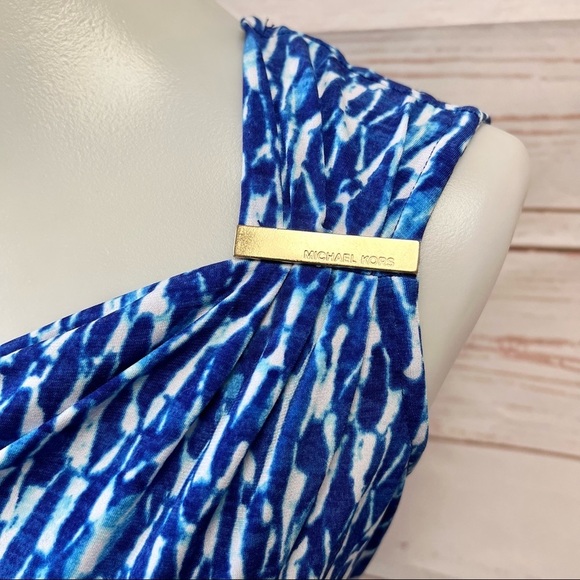 Michael Kors Asymmetrical Draped Royal Tie Dye Print Maxi Dress - Picture 4 of 12